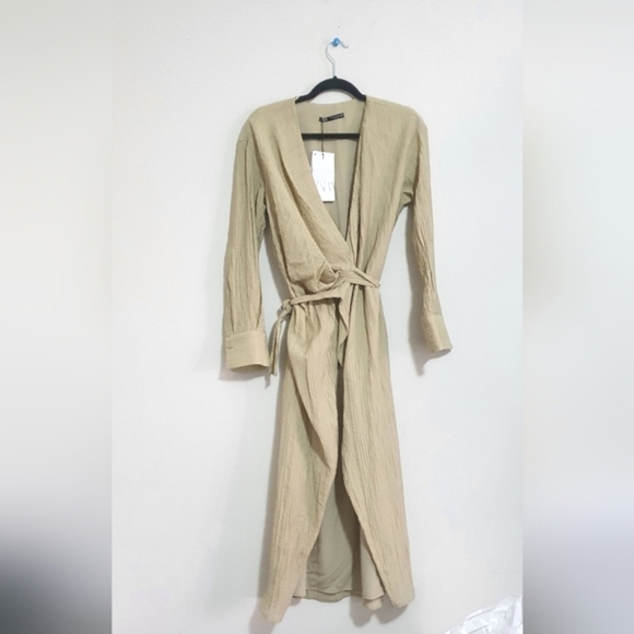ZARA Dress Wrap Style Textured Midi Long Sleeve - Picture 13 of 15